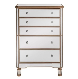 Royal Design Mirrored Tall <strong>Chest</strong> With 5 <strong>Drawers</strong> Crystal <strong>Handle</strong> Gold Finished Mirror Cabinet for Living Room - Product Image 2