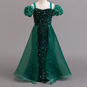 Elegante abito da principessa con scollo a o per ragazze con lustrini formale abito da sposa da ballo grazioso vestito di compleanno per bambini - Product Image 3