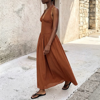 Robe midi plissée personnalisée pour femme, OEM ODM, marque privée, robe trapèze, col en V, sans manches, coupée et cousue, fabricants de vêtements pour femmes