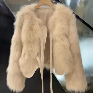 Mulheres Casaco de Pele Inverno Grosso Quente do Lacing Casacos de Inverno Para Senhoras Mulheres V-neck Falso Fox Fur Jacket Mulheres 2024