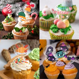 Topper per Cupcake in Acrilico Trasparente, Decorazioni Rotonde con Bastoncini per Tavolo Dessert, Segnaposto per Cupcake Fai-da-Te per Compleanni e Matrimoni - Product Image 3