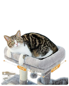 Pohon kucing abu-abu besar Modern kayu asli dengan boneka dan Sisal realistis menara mebel mainan hewan peliharaan untuk kucing - Product Image 4