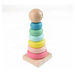 regenbogen spielzeug holz Suppliers-Early Educational Toys Wooden Rainbow Stacking Ring Tower Game Blocks Baby Montessori Toys Kids 2021