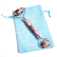 Rouleau de massage facial en jade rhodonite naturel DIY, à acheter en gros, en vente, rouleau facial argenté