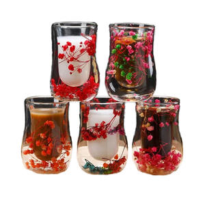 Mug à café en <span class=keywords><strong>verre</strong></span> borosilicate à <span class=keywords><strong>double</strong></span> <span class=keywords><strong>paroi</strong></span> avec fleurs séchées réelles, pour thé au lait, jus, latte, expresso, olive feather - Product Image 1