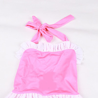 Maillot de bain une pièce rose doux pour bébé et jeune fille, avec volants au cou et nœud papillon, sans manches
