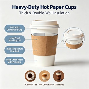Gobelets en papier jetables à double paroi avec logo en relief, écologiques, pour boissons chaudes, café, thé, vente en gros pour cafés - Product Image 6