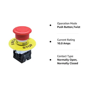 Mushroom AC 660V 10A Emergency Stop Push Button Switch H Red Aluminum IP65 2 Pin Terminbal Normally Close Mini Button 50m Max