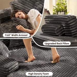 Sofá <span class=keywords><strong>Cama</strong></span> de Moda <span class=keywords><strong>con</strong></span> Asiento Profundo, Compresión al Vacío, Tela de Terciopelo Suave, Sofá sin Estructura - Product Image 5