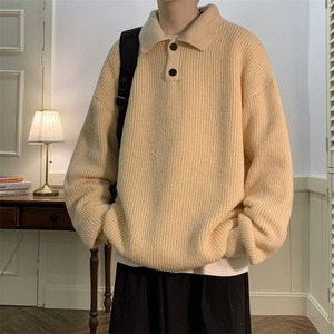 Suéter de Cachemira de un solo pecho de color sólido nuevo al por mayor para hombres sudadera cálida con cuello vuelto - Product Image 5