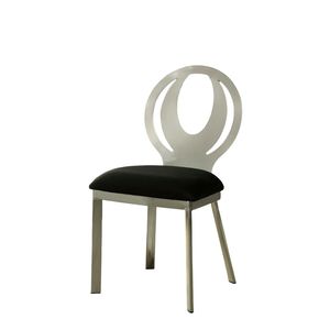 DB Contemporary Sillas de comedor de 2 piezas Marco de metal plateado con asiento de microfibra negro y respaldo ovalado Plata/gris con acento negro - Product Image 3