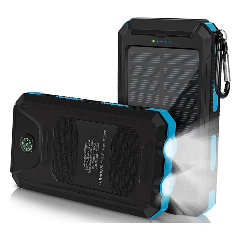Шэньчжэнь, бесплатный логотип, добавление портативного аккумулятора на солнечной батарее, водонепроницаемый Powerbank, 20000 мАч, зарядное устройство со светодиод