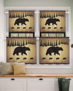Rideaux de cuisine Black Bear, rideaux de fenêtre de cuisine, rideaux vintage animaux ferme pin brun forêt, rideaux à plusieurs niveaux pour salle de bain - Product Image 3