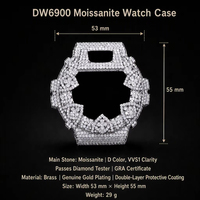 Boîtier de montre DW-6900 incrusté de diamants VVS Moissanite, laiton plaqué or, style Iced Out, pièces de montre G-Shock, bijoux Hip Hop pour hommes
