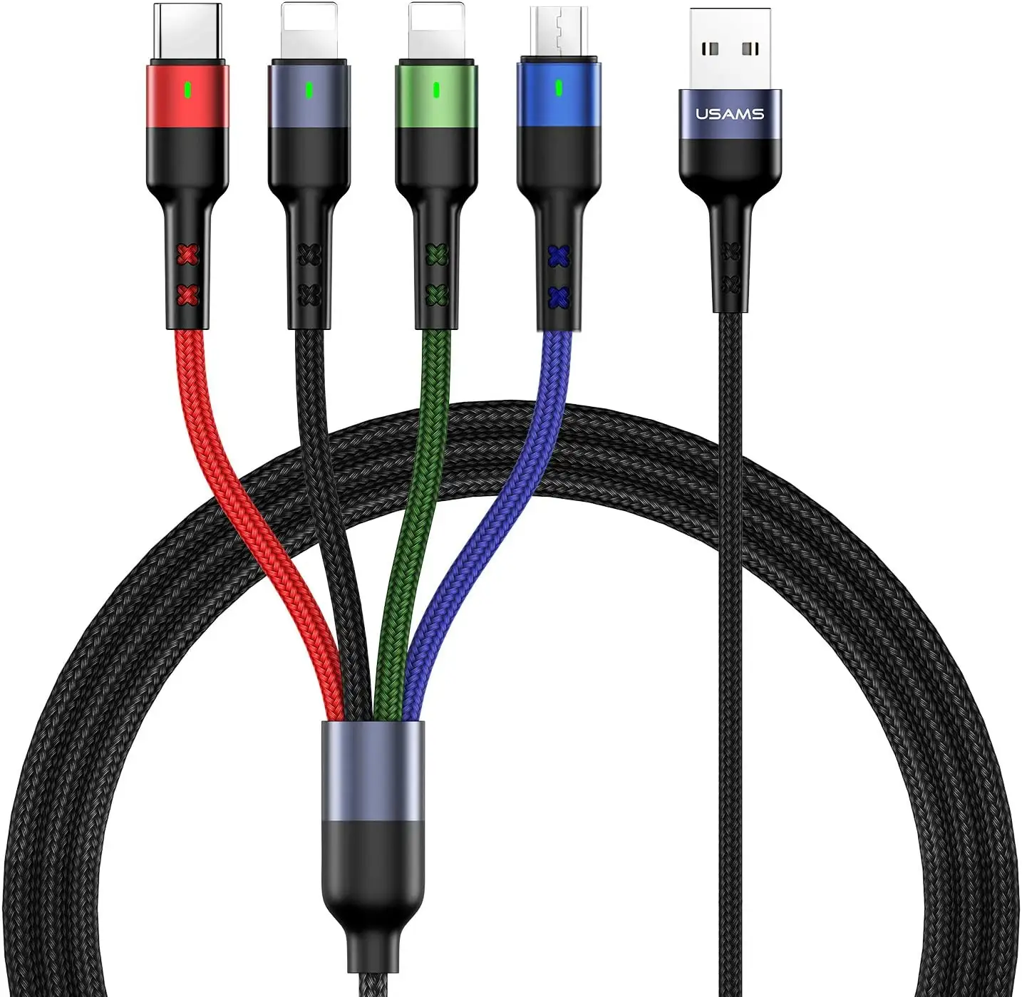 Multi Charging Cable 2 Pack 4FT 4 in1 USB Fast Charing Cord Adapter Type C Micro USB Port Connectors