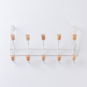 Iron <b>Over</b> <b>Door</b> Coat <b>Hook</b> Rack With Wooden Pegs Multifunctional Hanging Organizer For Home Entryway - Product Image 2