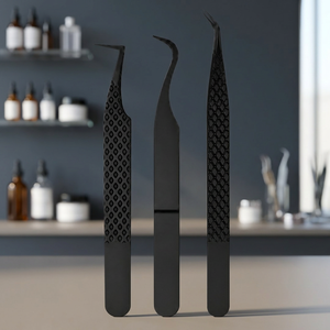 Juego de Pinzas para Pestañas de Acero Inoxidable Negro, con Punta Fina Angulada, Herramientas de Precisión para Extensiones de Pestañas, Uso en Salones de Belleza - Product Image 4