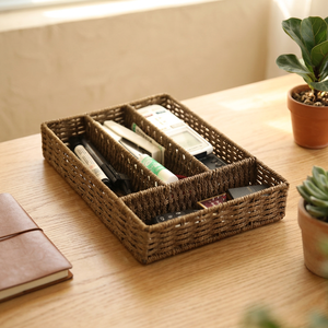 Cesta de almacenamiento rectangular de ratán natural para organizar objetos diversos en el escritorio, diseño ecológico de estilo nórdico - Product Image 3