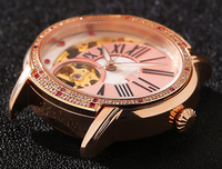 Montres mécaniques de luxe en acier, design d'usine et personnalisation par lots, avec cadran squelette diamanté similaire et mouvement à vis sans fin lumineux, pour marque privée
