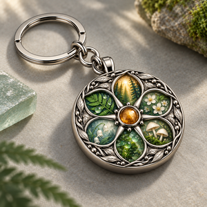 Custom Forest Botanical Translucent Enamel Keychain Antique Silver Openwork Metal Keyring OEM ODM Manufacturing - Product Image 1