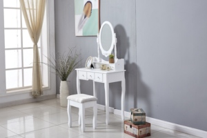 Mesa <span class=keywords><strong>de</strong></span> Maquillaje <span class=keywords><strong>de</strong></span> Madera 2 en 1 con Taburete, Cajón con Luz, <span class=keywords><strong>Espejo</strong></span> Iluminado y Característica Desmontable, Mueble Blanco para Dormitorio - Product Image 3