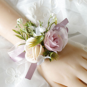 Blanco rosa azul cinta muñeca ramillete tulipán pulsera flor broche para <span class=keywords><strong>novio</strong></span> hombres <span class=keywords><strong>traje</strong></span> botón agujero Navidad boda accesorio - Product Image 4