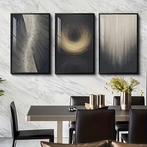 Grande Quadro Moderno di Lusso Nero e Oro, Arte Murale per Camera da Letto, Set di 3 Stampe Luminose su Tela - Product Image 3