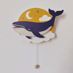 Decoración de Pared de Madera con Forma de <span class=keywords><strong>Ballena</strong></span>, Lámpara de Pared Decorativa de Múltiples Capas para Cuarto de Niños, Funciona con Pilas AA, Interruptor de Cable - Product Image 3