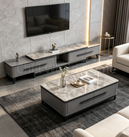 Ensemble table basse et meuble TV assorti, plateau en pierre frittée avec tiroirs de rangement, mobilier de salon moderne de luxe léger