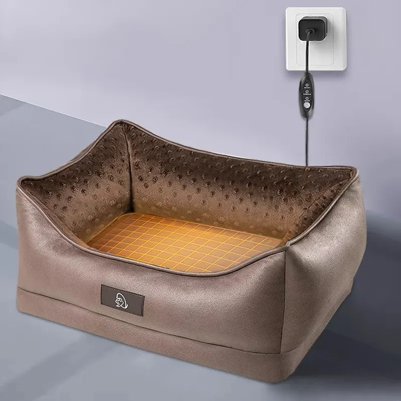 Cama de casa con calefacción para perros y gatos de interior alto, alfombrilla calefactora, sofá cama suave y cálido eléctrico, cama nido para mascotas