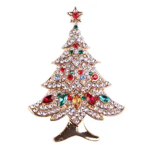 Wholesale Cheap New Fashion Rhinestone Crystal Jewelry Christmas Tree Brooch Anime Character Brooch Christmas Decoration