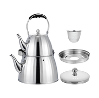 Bouilloire en acier inoxydable de style moyen-orient 1.0 + 2.5L bouilloire à sifflet commerciale pour restaurant hôtel bouilloire à thé avec infuseur