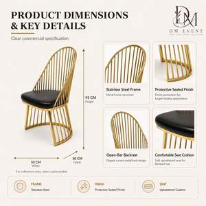 Silla de Comedor Moderna Personalizada de Acero Inoxidable Dorado con Respaldo Alto y Cojín Negro para Hoteles y Eventos de Boda - Product Image 4