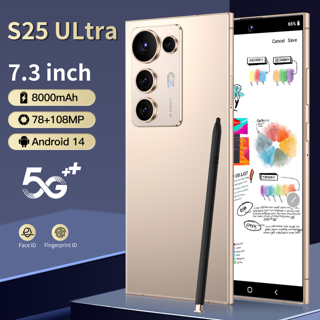 Smartphone 7.3 Inch HD Display Dual SIM LTE CDMA C25 Ultra Pro 16GB 1TB Quick 65W English Global Version Unlocked Mobile Phone