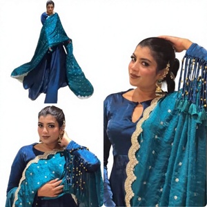 Nuevo Conjunto de Fiesta para Mujer: Vestido Largo sin Arrugas con Dupatta y Parte Inferior, Estilo Pur Crush - Product Image 1