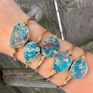 BM11265 Boho <span class=keywords><strong>Chic</strong></span> Plaqué Or Turquoise Jaspe Dalle Bracelet <span class=keywords><strong>Chic</strong></span> Sarcelle Océan Pierre Manchette Bracelet Mode Charme Bracelets - Product Image 3