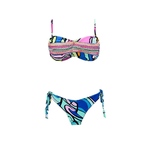 Set bikini con slip con laccetti laterali e top imbottito in stampa astratta colorata, taglie 42, 44, 46, 48 per abbigliamento da spiaggia - Product Image 2