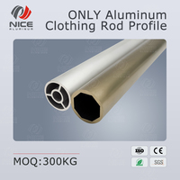 Tringle de penderie en aluminium anodisé or rose, profil ovale plat, avec support central renforcé, pour un rangement maximal