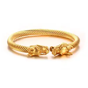 Hot Bạc Màu Rồng Đầu Cuff Bangles Mạ Vàng Cáp Thép Không Gỉ Vòng Đeo Tay Với Dragon Head Thời Trang Phụ Nữ Người Đàn Ông Vòng Đeo Tay