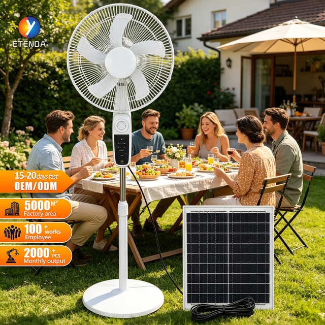 18 Inch 12V Solar Fan with 20W Panel Brushless Motor Rechargeable Stand Fan High Performance Outdoor Cooling Fan