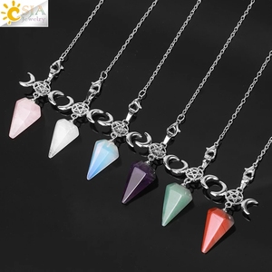 CSJA-Pendentif cône hexagramme divination spirituelle étoile Moom, pierre naturelle, cristaux de guérison, pendule améthyste pour la <span class=keywords><strong>radiesthésie</strong></span> - Product Image 3