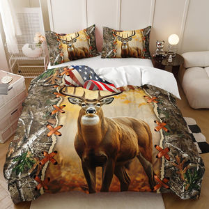 Vente directe d'usine, housse de <span class=keywords><strong>couette</strong></span> et taie d'oreiller en fibre de polyester 100% imprimée numériquement en 3D, 500TC, style américain, <span class=keywords><strong>cerf</strong></span> sauvage - Product Image 4