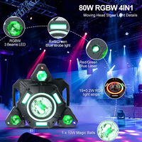 Mini Cabeza Móvil LED de 80W con 3 Brazos, RGBW DMX512, Clasificación IP33, Luz de Escenario Activada por Sonido para DJ, Fiestas, Bodas, Discotecas y Clubs