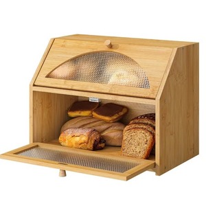 Boîte à pain double couche en bambou pour comptoir de cuisine, rangement alimentaire, organisateur de pâtisserie, style naturel, design durable - Product Image 5