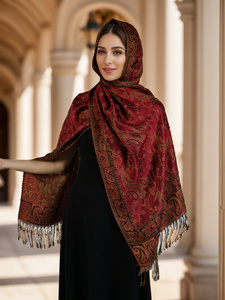 Moda Vintage musulmán abrigo borla Jacquard bufanda <span class=keywords><strong>Bandana</strong></span> Pashmina Hijab étnico Paisley bordado chal para mujer - Product Image 6