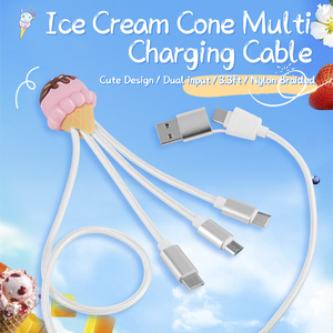 Cavo di Ricarica Multihead dal Design Originale a Forma di Gelato, Regalo Promozionale, Cavo USB Type-C Intrecciato in Nylon Carino 4 in 1 da 1m - Product Image 6