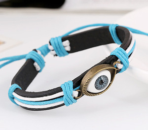 Pulsera de cáñamo de cuero con abalorio de ojo de aleación de moda, pulsera de cuerda de cera de cuero de ojo del <span class=keywords><strong>diablo</strong></span> Popular de alta calidad, regalo - Product Image 4