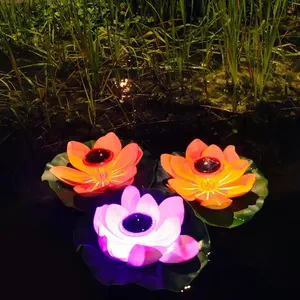 Lámpara de luz de loto Solar colorida impermeable IP65 luz de noche Solar flotante para jardín estanque piscina decoración de boda