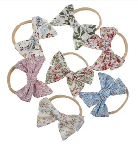 fashion popular nice price high quality Baby supplier spring floral print bow baby headdress