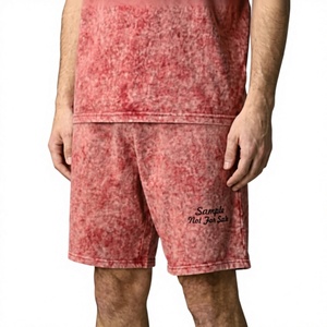 Shorts de sport décontractés pour hommes en mélange de coton, coupe unie, délavés à l'acide, taille élastique, style vintage, en tissu Oxford, pour l'été - Product Image 1